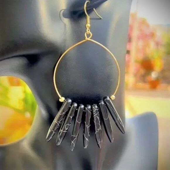 Black & Gold Boho Statement Earrings - Picture 2 of 8